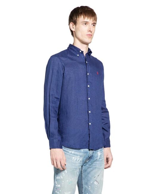 Polo Ralph Lauren Blue Custom Fit Linen Shirt for men