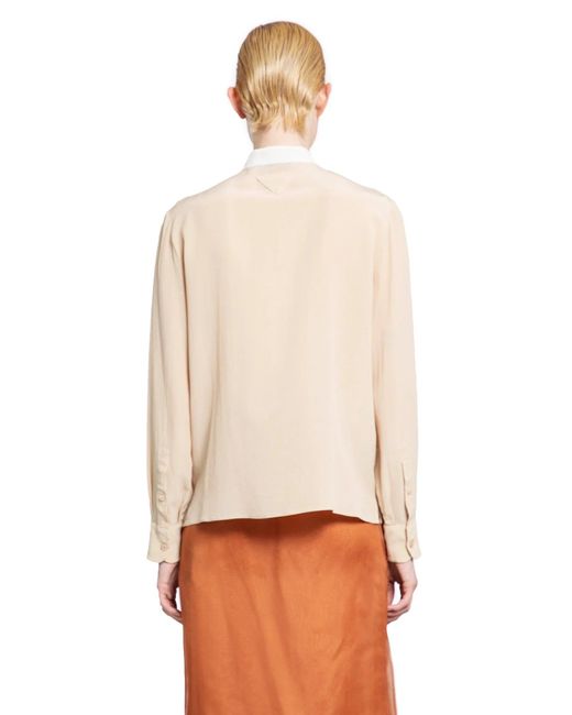 Prada Natural Lavallière Crêpe De Chine Shirt