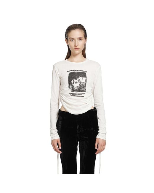 Ann Demeulemeester White Dot Wrinkled Cropped Long Sleeve Top