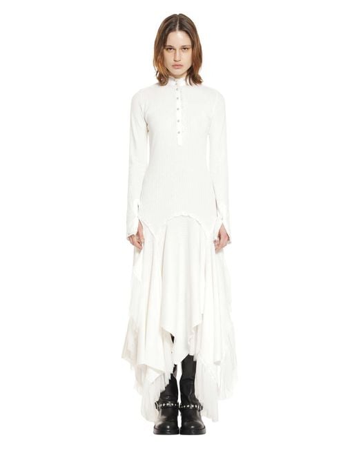 Ann Demeulemeester White Tessie Serafino Dress With Chiffon Ruffles