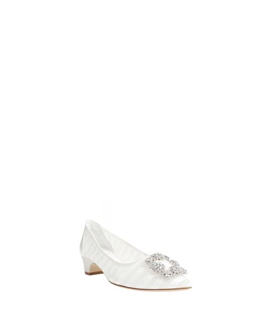 Manolo Blahnik White Hangisi Bar Pumps