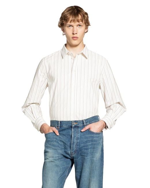 Saint Laurent White Cassandre Striped Shirt for men