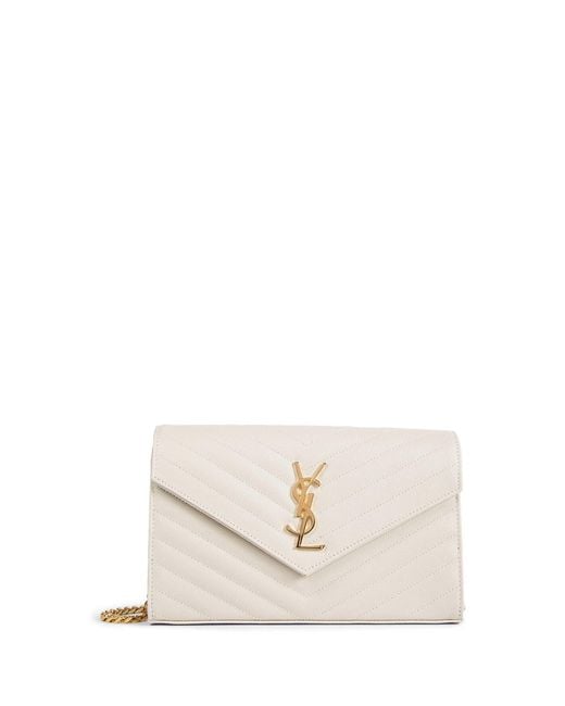 Saint Laurent White Cassandre Matelassé Chain Wallet