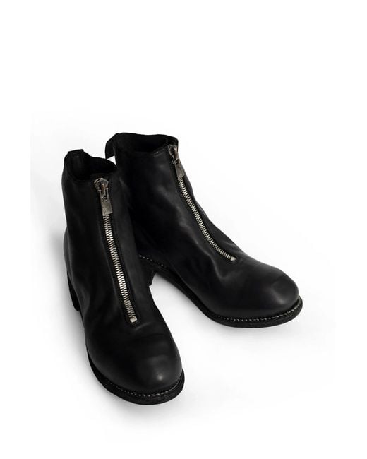 Guidi Black Front Zip Leather Ankle Boots for men