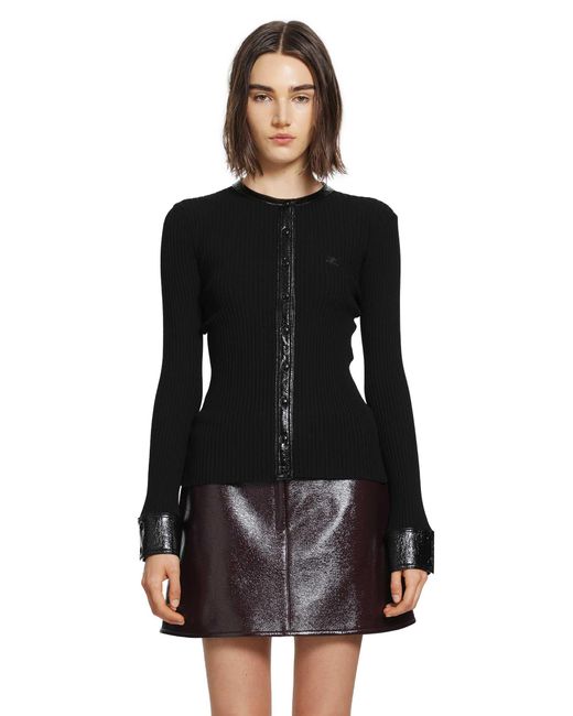 Courreges Black Vinyl And Knit Cardigan