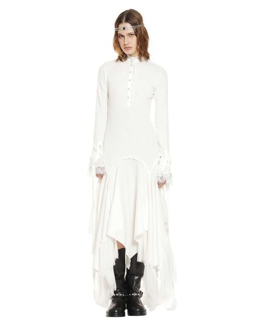 Ann Demeulemeester White Tessie Serafino Dress With Chiffon Ruffles