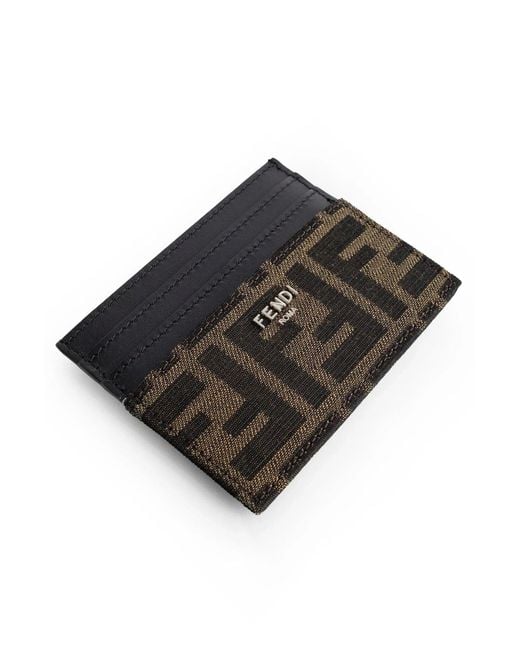 Fendi Black Ff Fabric And Leather Card Holder for men