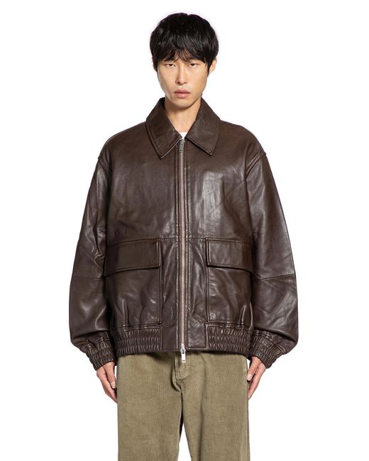 Studio Nicholson Piston Leather Jacket in Brown for Men | Lyst