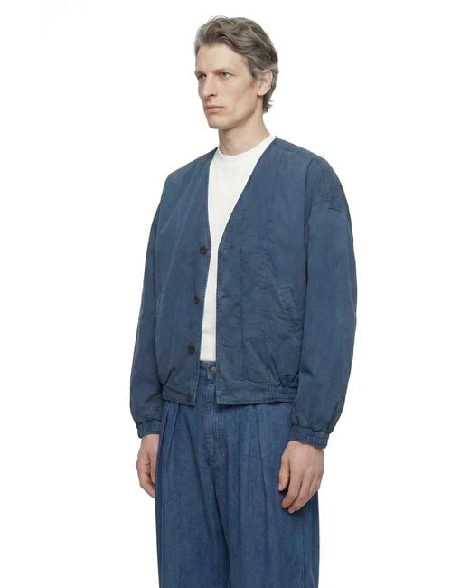 Hed Mayner Blue V-Neck Denim Jacket for men