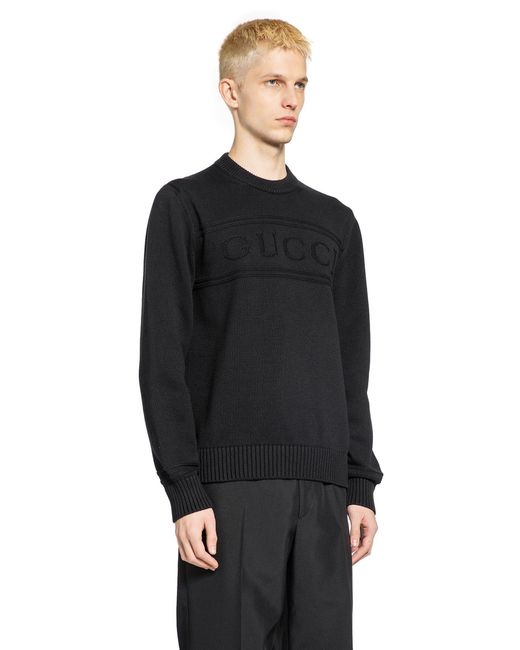 Gucci Black Knit Cotton Wool Jumper With Intarsia for men