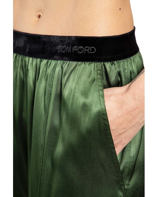 Tom Ford Green Stretch Silk Satin Pj Pants