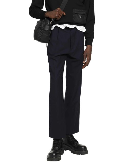 Prada Black Wool Pants With Technical Details for men
