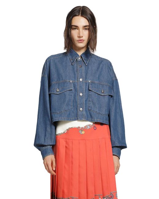 Versace Blue Chambray Denim Crop Shirt