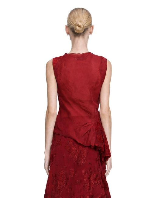 Marc Le Bihan Red Pleated Lace Long Sleeve Top