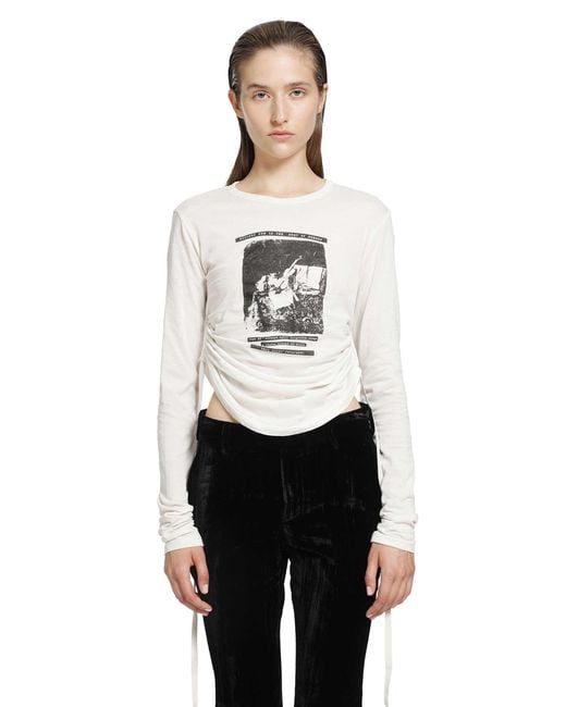 Ann Demeulemeester White Dot Wrinkled Cropped Long Sleeve Top