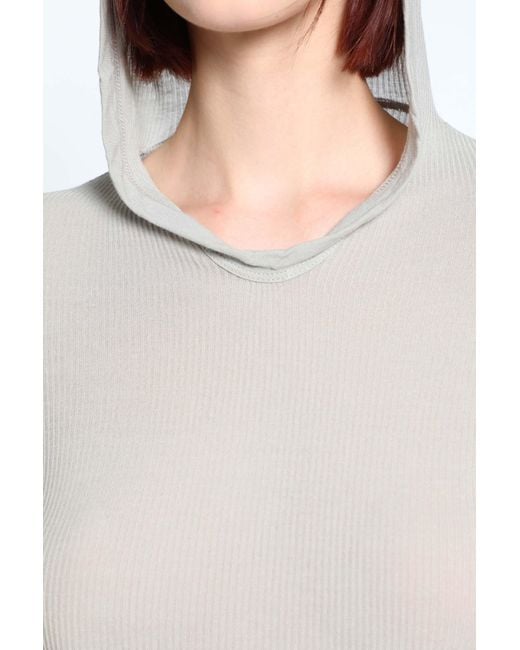 Rick Owens White Concordians Hooded Rib Ls T