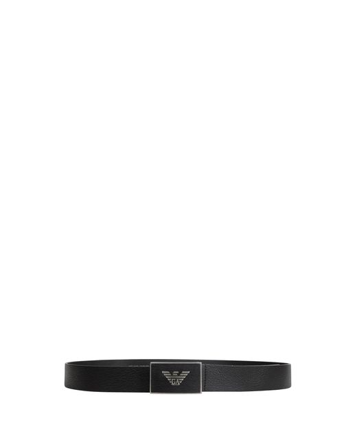 Emporio Armani Black Leather Belt With Eagle Plate for men