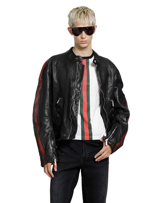 Gucci Black Buffalo Leather Biker Jacket for men