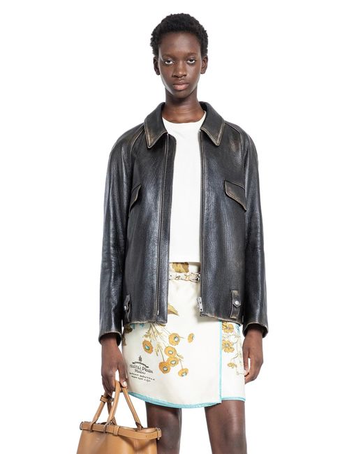 Prada Gray Leather Blouson Jacket