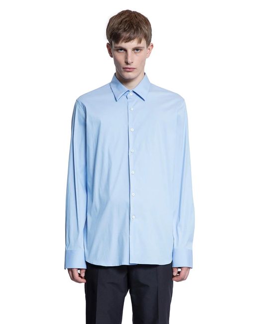 Prada Blue Stretch Cotton Shirt for men