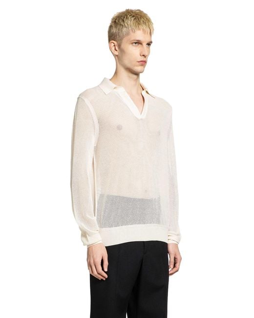 Tom Ford White Semi-Sheer Long Sleeve Polo Shirt for men