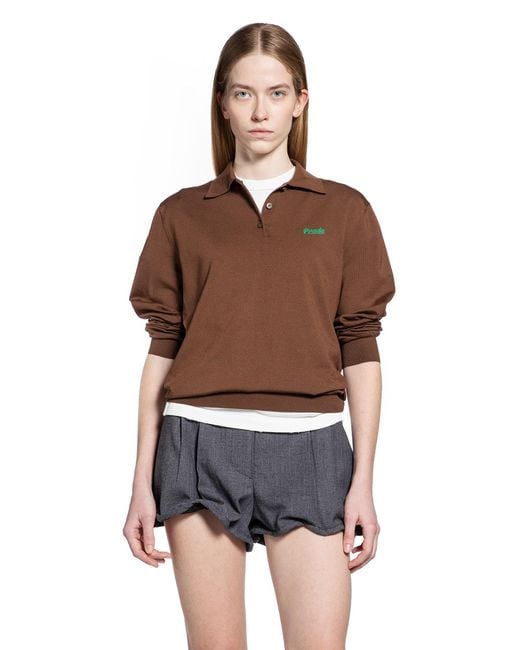 Prada Brown Silk Long Sleeve Polo