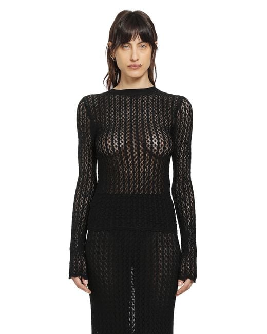 Saint Laurent Black Pointelle Knit Top