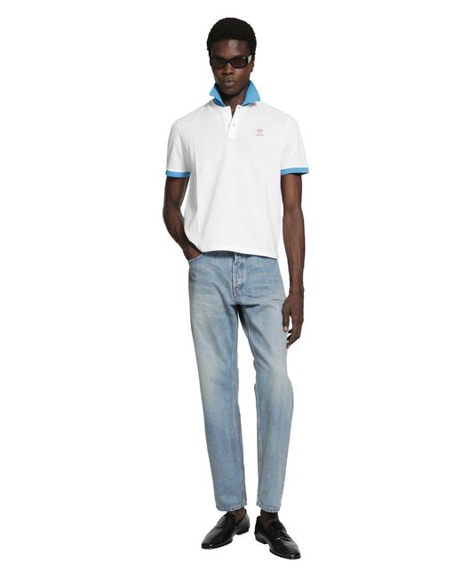Versace White Embroidered Cotton Piqué Polo for men