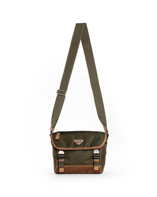 Prada Green Medium Re-Nylon And Suede Shoulder Bag for men
