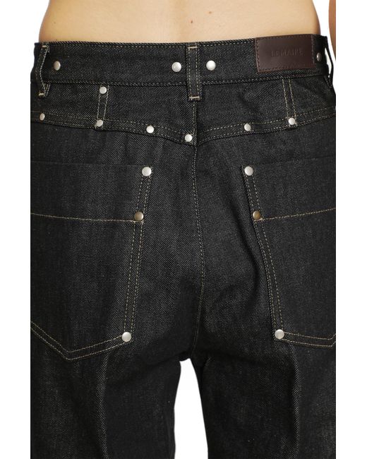 Lemaire Black High-Waisted Straight Pants With Studs