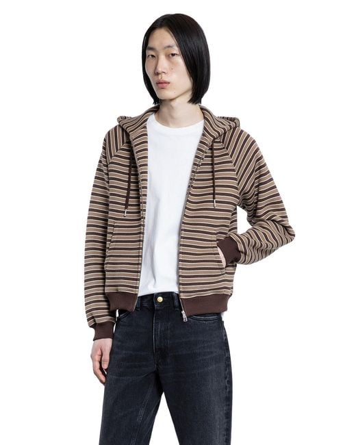 Stockholm Surfboard Club Striped Zip-Up Hoodie in Brown for Men | Lyst