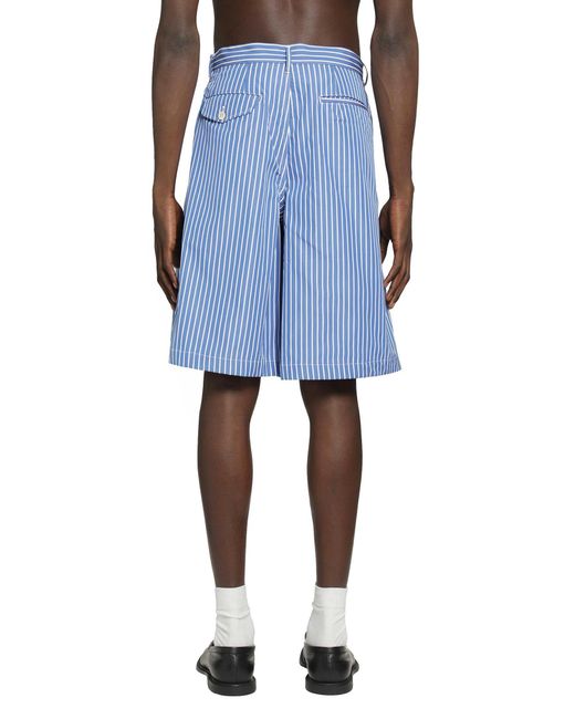 Comme des Garçons Blue Pleated Pinstriped Shorts for men
