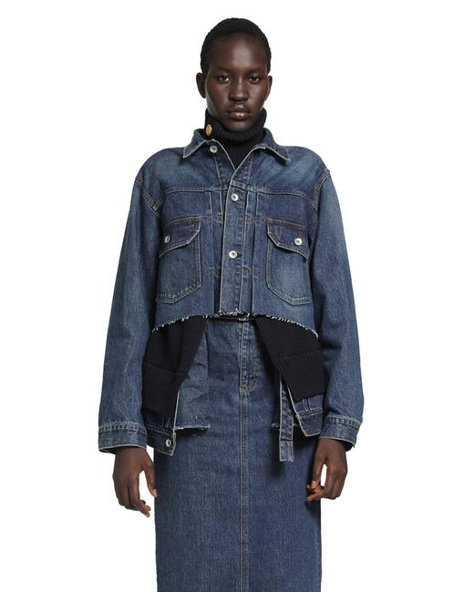Sacai Blue Denim X Wool Knit Jacket