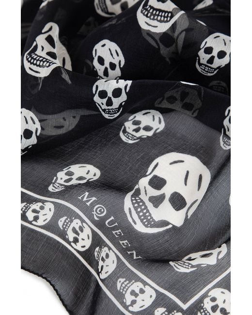McQueen Black Silk Skull Scarf