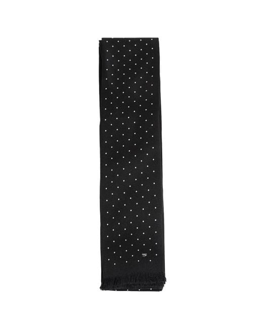 Tom Ford Black Micro Polkadot Silk Scarf for men