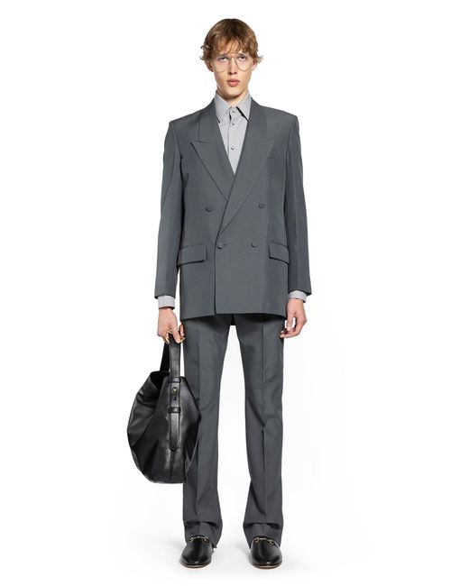 Gucci Gray Double-Breasted Twill Blazer for men