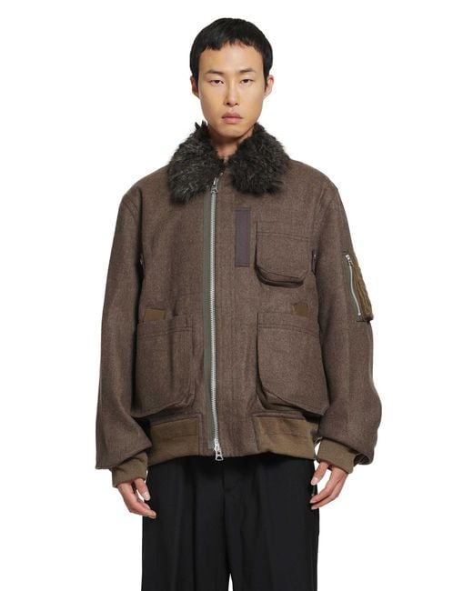 Sacai Brown Wool Melton Blouson Jacket for men