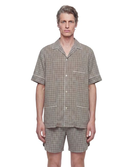 Hed Mayner Gray Viscose Linen Check Shirt for men