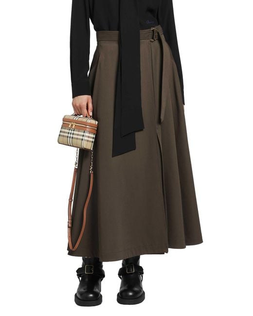 Burberry Brown Wool Twill Midi Skirt