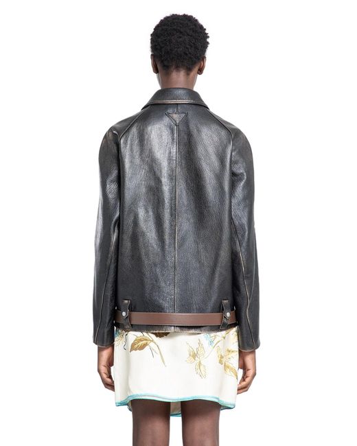 Prada Gray Leather Blouson Jacket