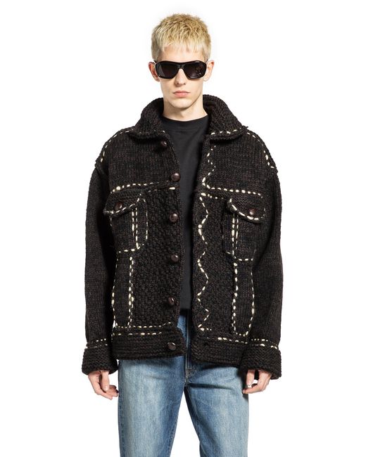 Kapital Black Wool Hand Knit Cowichan G-Jacket for men