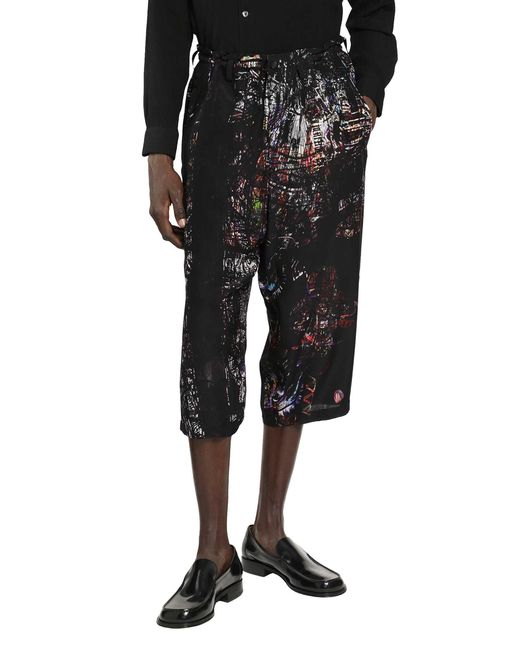 Yohji Yamamoto Black Stained Glass Printed Bermuda Pants for men