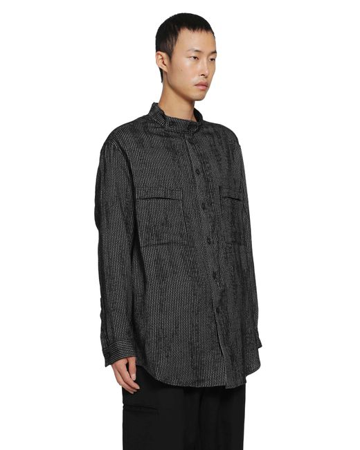 Yohji Yamamoto Black Stripe Stand Collar Blouse for men
