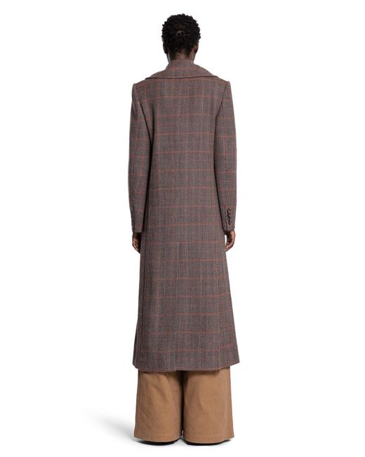 Chloé Brown Long Double-breasted Coat In Check Wool