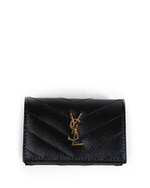 Saint Laurent Black Cassandre Plaque Quilted Wallet