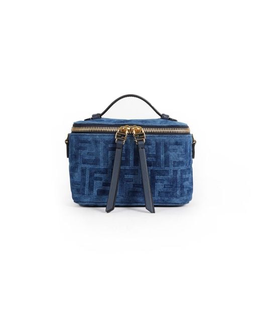 Fendi Blue Ff Denim Flocked Vanity Mini Bag
