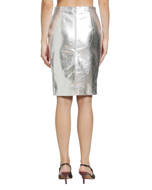 Saint Laurent Gray Metallic Pencil Skirt