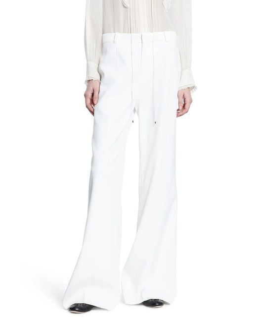 Chloé White Flared Trousers In Grain De Poudre