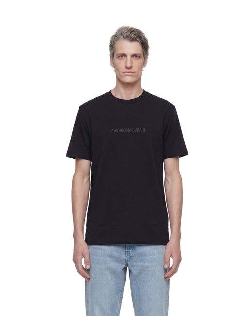 Emporio Armani Black Pima-Jersey Logo T-Shirt for men