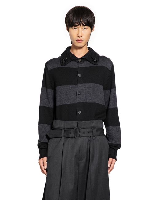 Simone Rocha Black Embellished Fuzzy Collar Rugby Cardigan for men